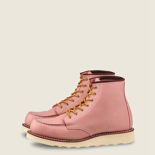 Red Wing Womens 6-inch Classic Moc - Short Boundary Leather - Heritage Boots Pink - 4712QPECX